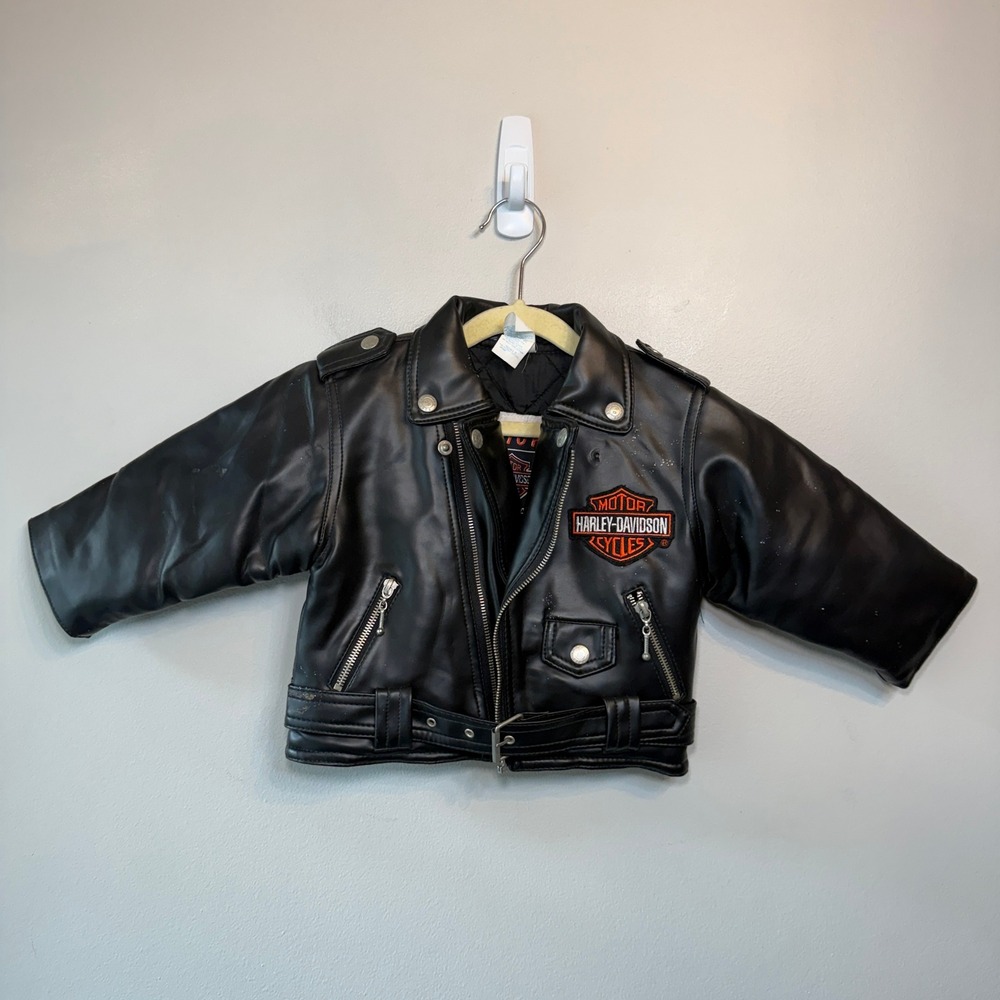 Harley Davidson Toddler 24 Months Black Faux Leather Biker Jacket Born To Ride